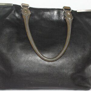 Kenneth Cole Large Black & Olive Green Leather Tote Satchel